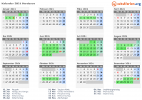 Kalender 2021 mit Ferien und Feiertagen Nordsavo