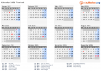 Kalender 2021 mit Ferien und Feiertagen Finnland