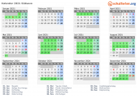 Kalender 2021 mit Ferien und Feiertagen Südsavo