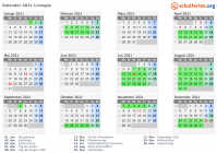 Kalender 2021 mit Ferien und Feiertagen Limoges