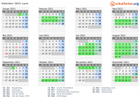 Kalender 2021 mit Ferien und Feiertagen Lyon