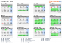 Kalender 2021 mit Ferien und Feiertagen Nizza