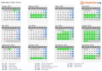 Kalender 2021 mit Ferien und Feiertagen Paris