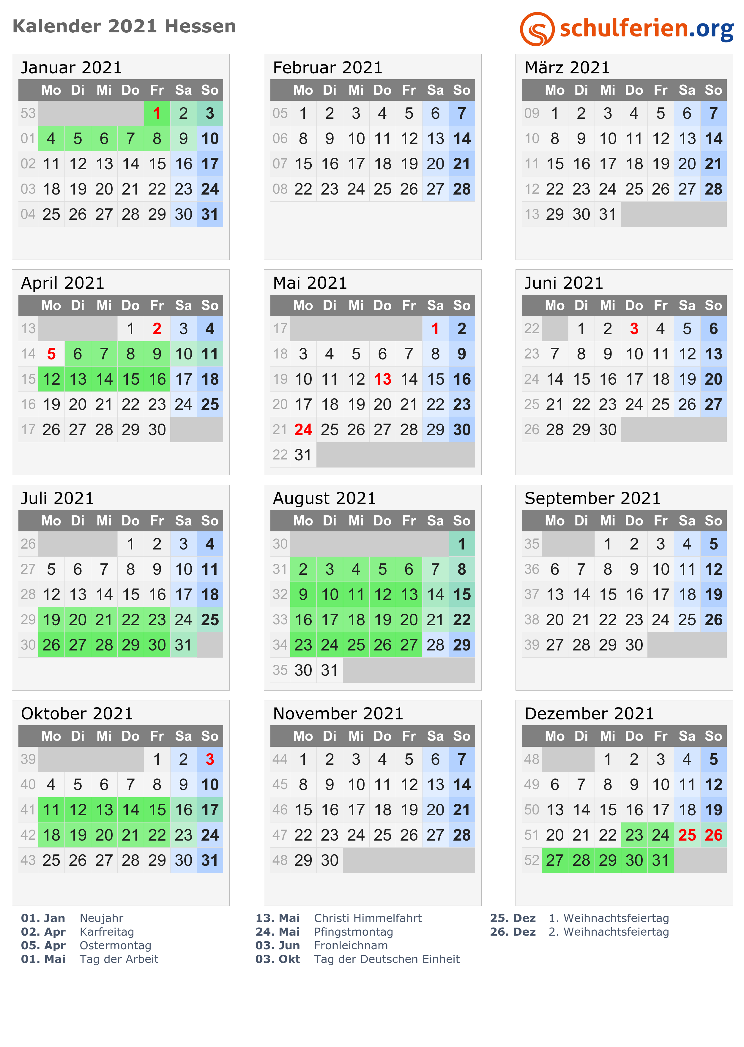 Kalender 2021 2022 2023 Hessen