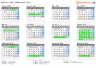 Kalender 2021 mit Ferien und Feiertagen Gelderland (süd)