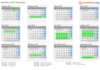 Kalender 2021 mit Ferien und Feiertagen Groningen