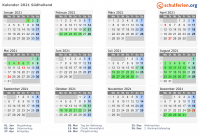 Kalender 2021 mit Ferien und Feiertagen Südholland