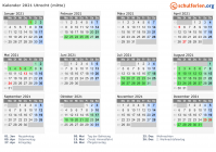 Kalender 2021 mit Ferien und Feiertagen Utrecht (mitte)