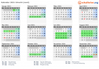 Kalender 2021 mit Ferien und Feiertagen Utrecht (nord)