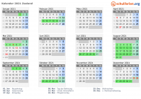 Kalender 2021 mit Ferien und Feiertagen Zeeland