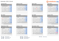 Kalender 2021 mit Ferien und Feiertagen Irland