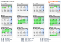 Kalender 2021 mit Ferien und Feiertagen Ligurien