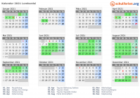 Kalender 2021 mit Ferien und Feiertagen Lombardei
