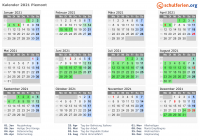 Kalender 2021 mit Ferien und Feiertagen Piemont