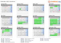 Kalender 2021 mit Ferien und Feiertagen Sardinien