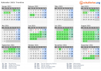 Kalender 2021 mit Ferien und Feiertagen Trentino