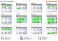Kalender 2021 mit Ferien und Feiertagen Venetien