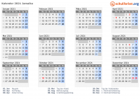 Kalender 2021 mit Ferien und Feiertagen Jamaika