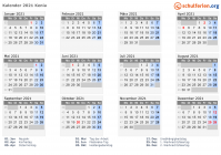 Kalender 2021 mit Ferien und Feiertagen Kenia