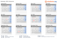 Kalender 2021 mit Ferien und Feiertagen Komoren
