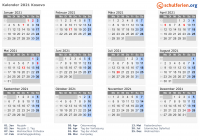 Kalender 2021 mit Ferien und Feiertagen Kosovo