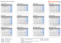 Kalender 2021 mit Ferien und Feiertagen Kroatien