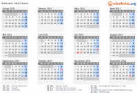 Kalender 2021 mit Ferien und Feiertagen Kuba