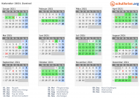 Kalender 2021 mit Ferien und Feiertagen Zentral