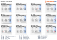 Kalender 2021 mit Ferien und Feiertagen Malta