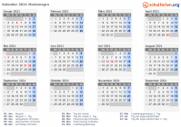 Kalender 2021 mit Ferien und Feiertagen Montenegro