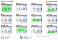 Kalender 2021 mit Ferien und Feiertagen Nelson