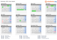 Kalender 2021 mit Ferien und Feiertagen Aust-Agder