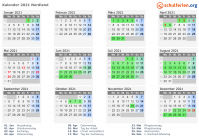 Kalender 2021 mit Ferien und Feiertagen Nordland