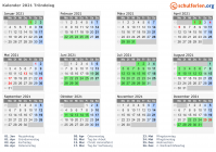 Kalender 2021 mit Ferien und Feiertagen Tröndelag