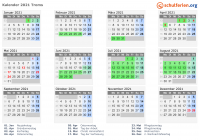 Kalender 2021 mit Ferien und Feiertagen Troms