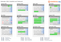 Kalender 2021 mit Ferien und Feiertagen Vestfold und Telemark