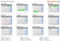 Kalender 2021 mit Ferien und Feiertagen Vestfold