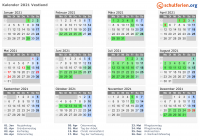 Kalender 2021 mit Ferien und Feiertagen Vestland