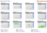 Kalender 2021 mit Ferien und Feiertagen Viken