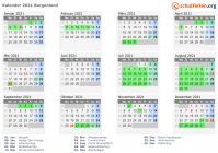 Kalender 2021 mit Ferien und Feiertagen Burgenland