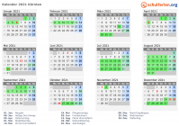 Kalender 2021 mit Ferien und Feiertagen Kärnten