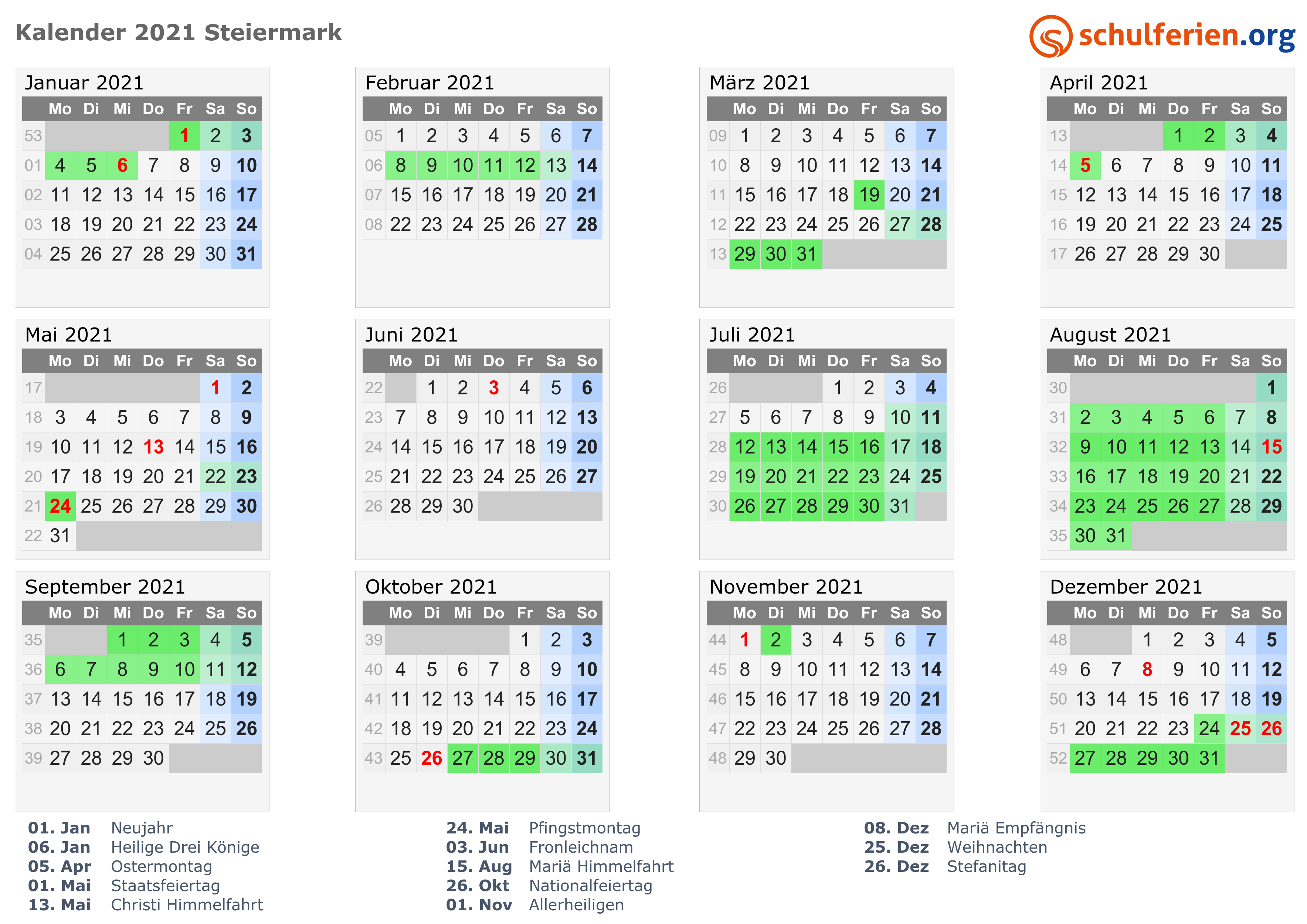 Kalender 2021 Steiermark