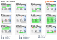 Kalender 2021 mit Ferien und Feiertagen Vorarlberg