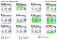 Kalender 2021 mit Ferien und Feiertagen Karpatenvorland