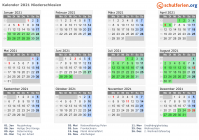 Kalender 2021 mit Ferien und Feiertagen Niederschlesien