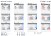 Kalender 2021 mit Ferien und Feiertagen Sambia