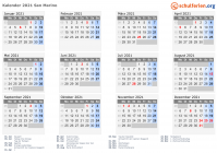Kalender 2021 mit Ferien und Feiertagen San Marino