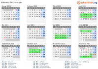 Kalender 2021 mit Ferien und Feiertagen Aargau