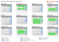 Kalender 2021 mit Ferien und Feiertagen Appenzell Innerrhoden