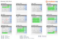 Kalender 2021 mit Ferien und Feiertagen Bern